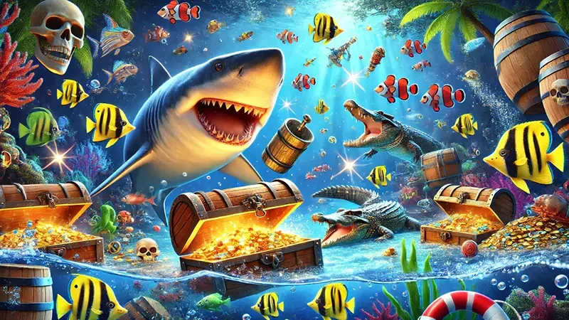Layar permainan tembak ikan bertema bawah laut di METRO4D