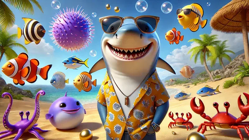 Adegan sasaran ikan dan efek cahaya dalam permainan arcade bawah laut